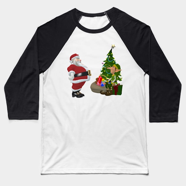 Merry Christmas Santa Tree Gifts & Elf Baseball T-Shirt by holidaystore